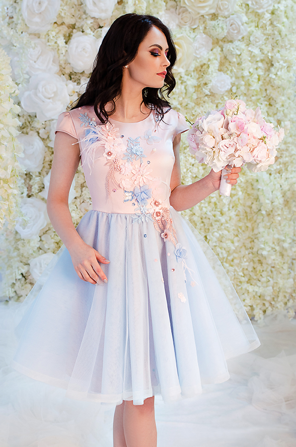 Blue & Baby Pink Dress - Hira Design - Wedding Guest Dresses