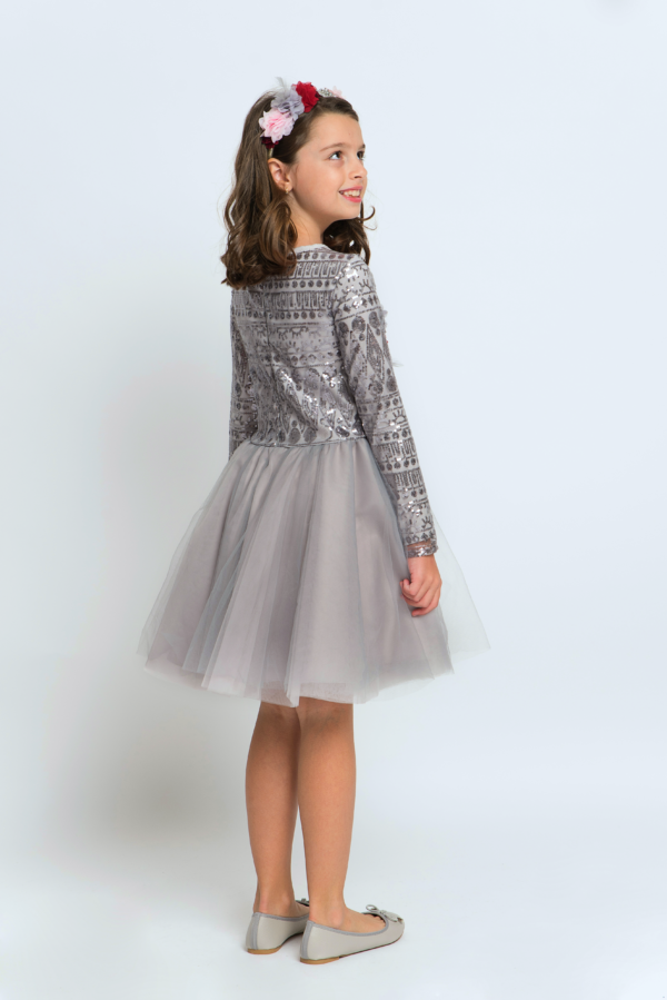 Grey Sequin Girls Dress - Hira Design