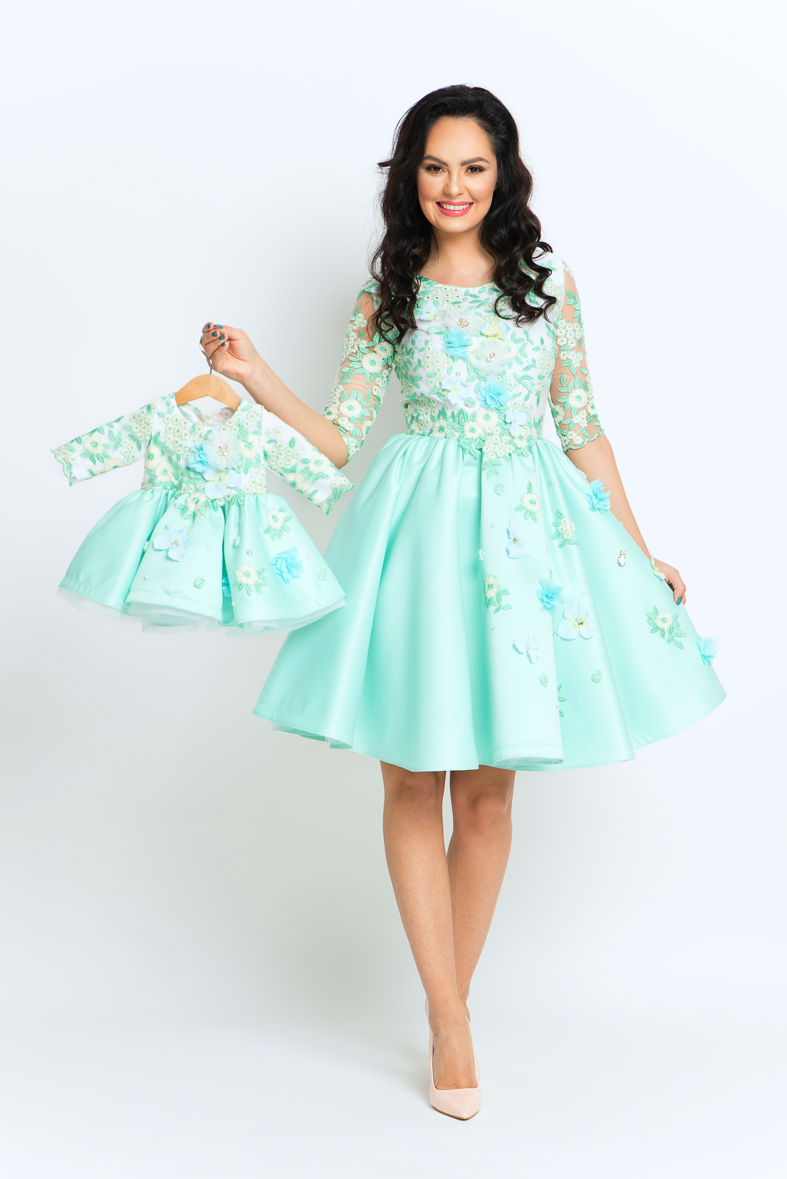 Mother Daughter Matching Aqua Green Dresses Hira Design